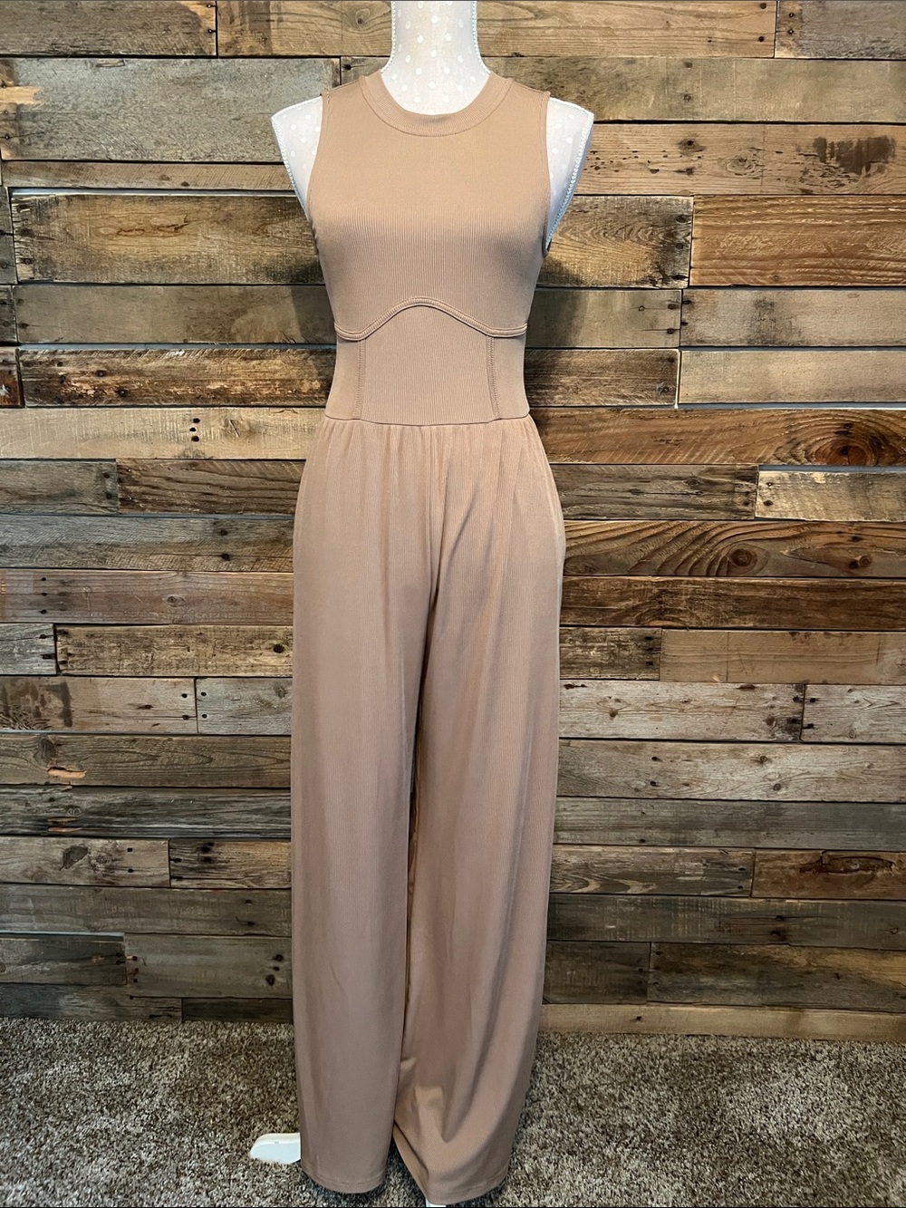 Cider Sleeveless Wide-Leg Jumpsuit in Taupe